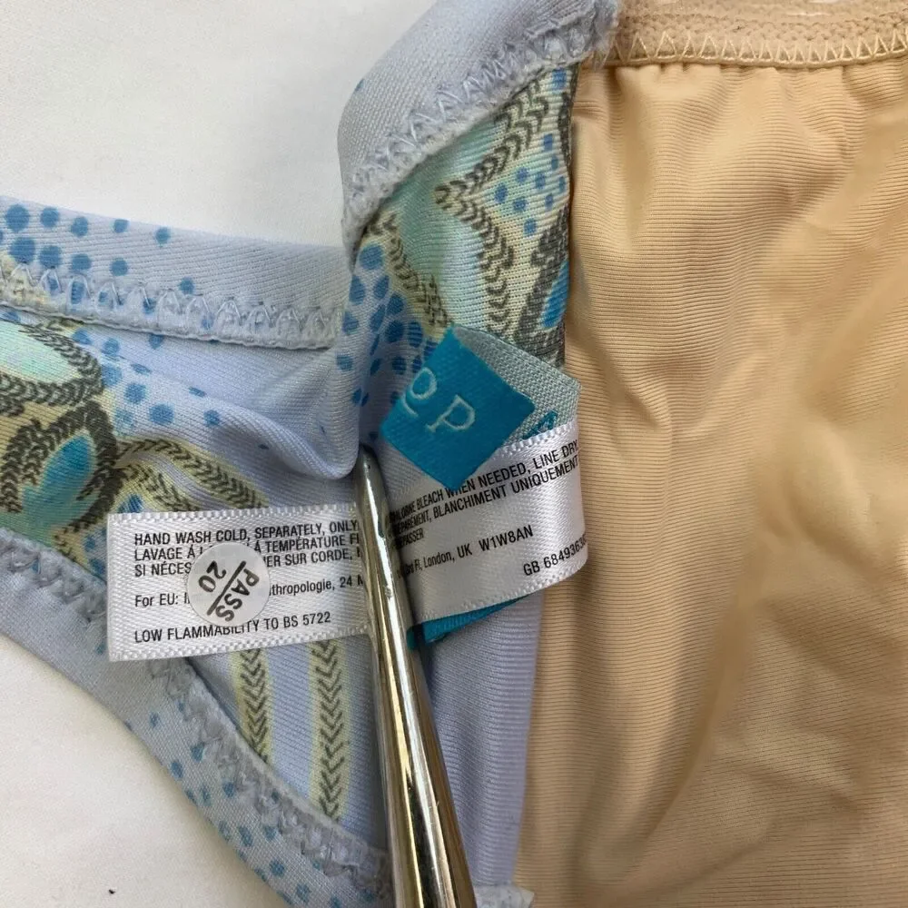Anthropologie Allihop Floral Twisted Bandeau Bikini Top Halter Strap Large Blue